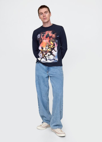 Синий демисезонный кэжуал лонгслив Gap с рисунком