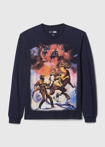 Синий демисезонный кэжуал лонгслив Gap с рисунком