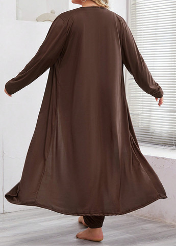 Коричневый демисезонный комплект (халат, топ, брюки) SHEIN