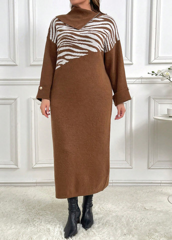 Коричнева кежуал сукня сукня светр SHEIN зебра