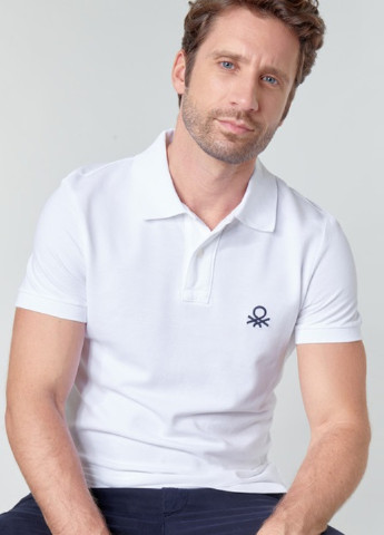 Белая футболка-поло для мужчин United Colors of Benetton однотонная