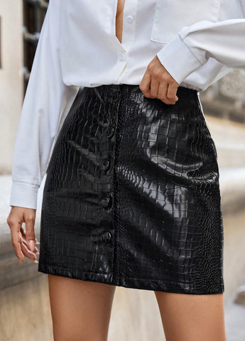 Черная кэжуал с анималистичным узором юбка SHEIN карандаш