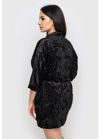 Черный демисезонный комплект халат + майка + шорты Ghazel