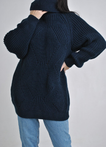 Темно-синий зимний удлиненный свитер Berta Lucci
