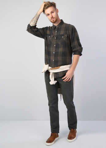 Оливковковая (хаки) кэжуал рубашка в клетку Colin's с длинным рукавом
