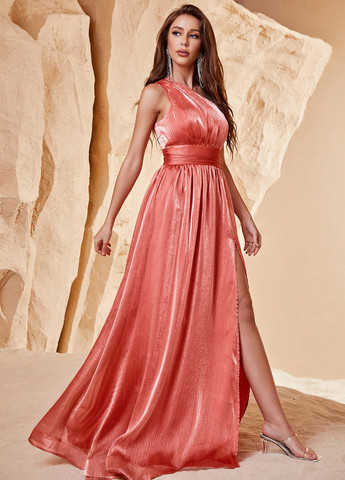 Коралова вечірня сукня на одне плече SHEIN однотонна