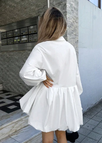 Белое кэжуал платье баллон, рубашка SHEIN однотонное