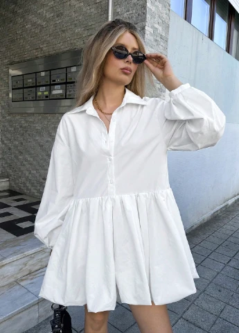 Белое кэжуал платье баллон, рубашка SHEIN однотонное