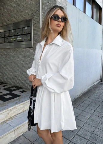 Белое кэжуал платье баллон, рубашка SHEIN однотонное