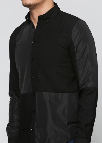 Черная кэжуал рубашка однотонная 2xH Brothers с длинным рукавом