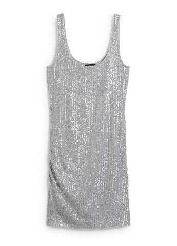 Серое коктейльное платье C&A однотонное