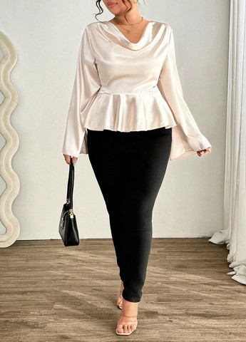 Кремовая блуза с баской SHEIN