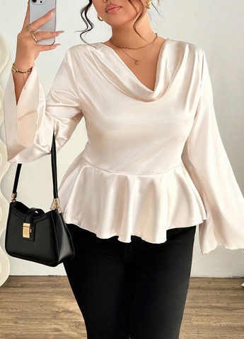 Кремовая блуза с баской SHEIN