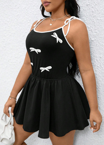 Чорно-білий кежуал сукня з пишною спідницею SHEIN однотонна