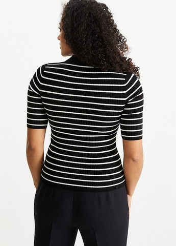 Черно-белая женская футболка-поло C&A в полоску