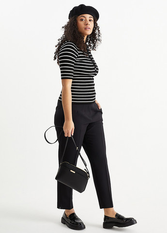 Черно-белая женская футболка-поло C&A в полоску