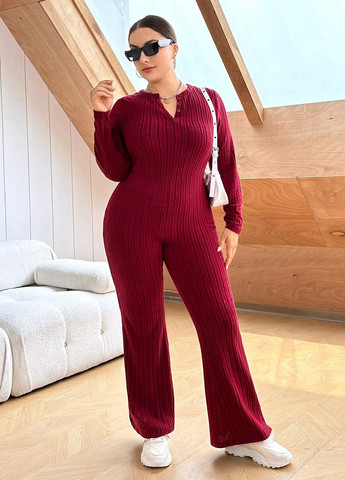 Комбинезон SHEIN однотонный бордовый кэжуал полиэстер