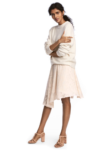 Светло-бежевая кэжуал с орнаментом юбка H&M клешированная