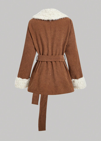 Коричневое Кэжуал полупальто SHEIN однотонное