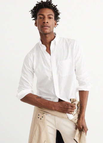 Белая кэжуал рубашка однотонная Abercrombie & Fitch с длинным рукавом