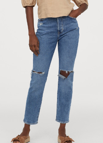 Джинси H&M вкорочені, прямі однотонні блакитні джинсові бавовна