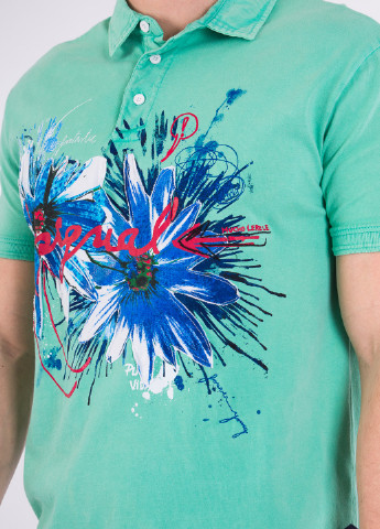 Бирюзовая футболка-поло для мужчин Desigual с цветочным принтом
