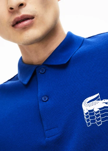 Синяя футболка-поло для мужчин Lacoste с рисунком