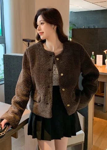 Коричневая демисезонная куртка куртка-пиджак SHEIN