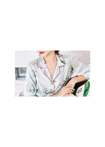 Бирюзовая всесезон пижама женская цветущая ветвь рубашка + брюки Berni Fashion 54267