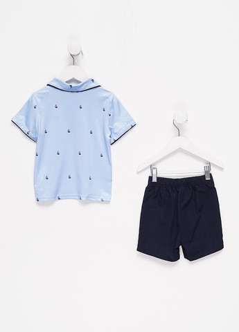 Блакитний літній костюм (шорти, поло) з шортами SHEIN