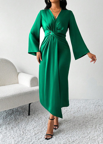 Зелена святковий, вечірня, кежуал сукня на запах SHEIN однотонна