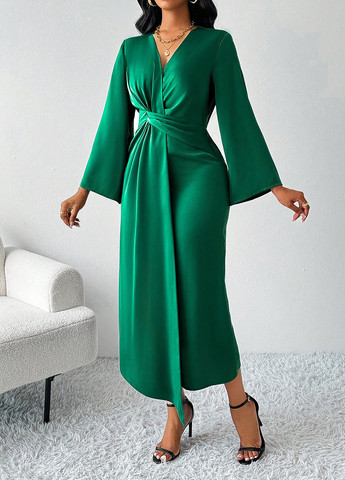 Зелена святковий, вечірня, кежуал сукня на запах SHEIN однотонна