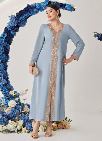 Блакитна святковий сукня а-силует SHEIN однотонна