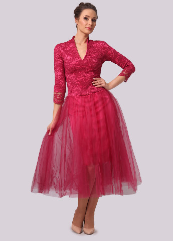 Фуксиновое (цвета Фуксия) коктейльное платье пачка Alika Kruss однотонное