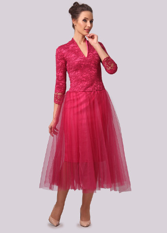 Фуксиновое (цвета Фуксия) коктейльное платье пачка Alika Kruss однотонное