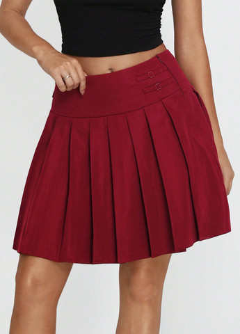 Бордовая кэжуал однотонная юбка SHEIN плиссе