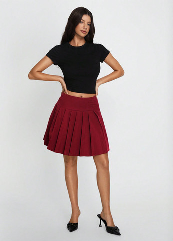 Бордовая кэжуал однотонная юбка SHEIN плиссе