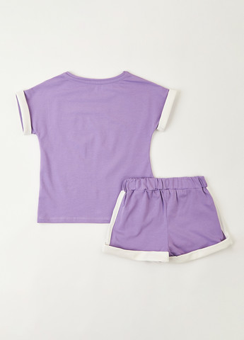 Фиолетовый летний комплект (футболка, шорты) Фламинго