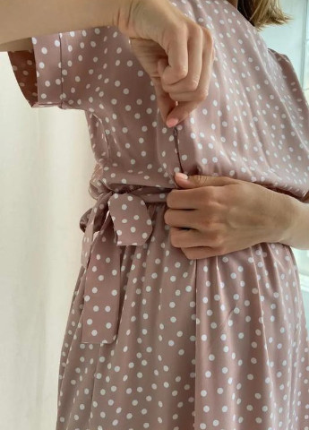 Пудрова кежуал сукня для вагітних годуючих мам з секретом для годування в горошок пудра To Be в горошок