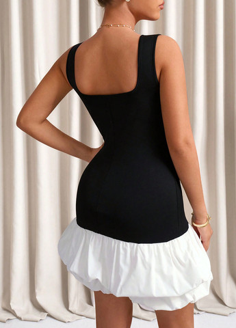 Черно-белое праздничный, коктейльное, кэжуал платье баллон SHEIN колор блок