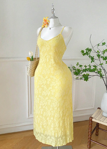 Світло-жовтий вечірня сукня сукня-комбінація SHEIN однотонна