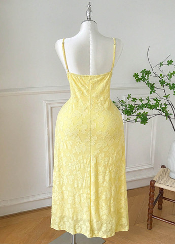 Світло-жовтий вечірня сукня сукня-комбінація SHEIN однотонна