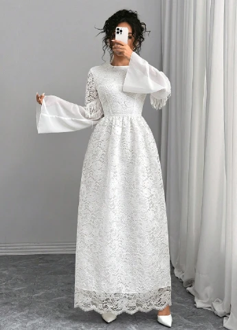 Белое праздничный, вечернее платье а-силуэт SHEIN однотонное