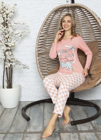 Персиковий демісезонний комплект (лонгслів, брюки) Rinda Pijama