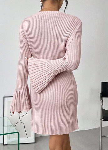 Світло-рожева кежуал сукня сукня светр SHEIN однотонна