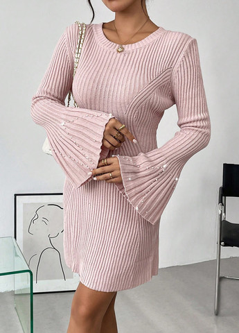 Світло-рожева кежуал сукня сукня светр SHEIN однотонна