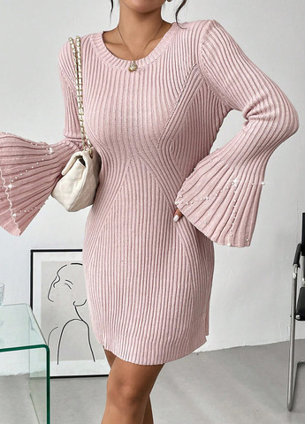 Світло-рожева кежуал сукня сукня светр SHEIN однотонна