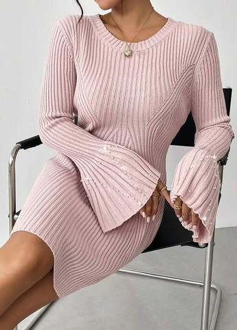 Світло-рожева кежуал сукня сукня светр SHEIN однотонна