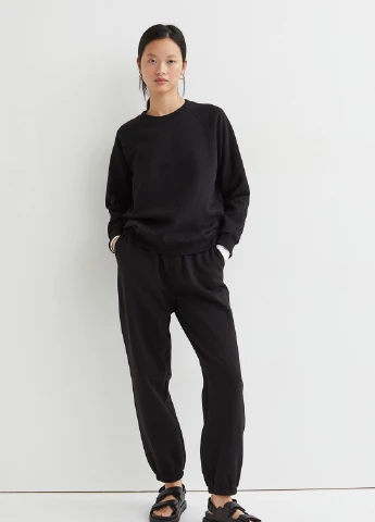 Черный світшот фліс,чорний, H&M Basic (254769959)