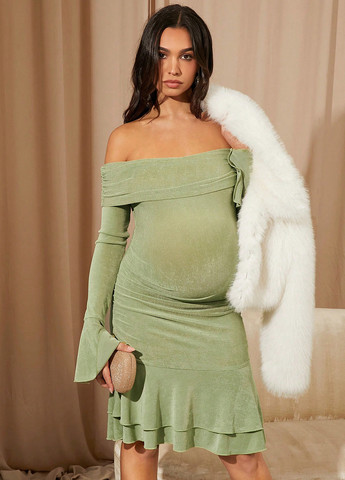 Фісташкова святковий, кежуал сукня для вагітних годе, з відкритими плечима, з відкритою спиною SHEIN однотонна